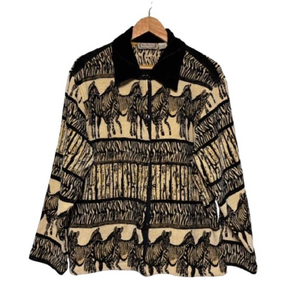 New Directions Vintage Whimsical Zebra Safari Print Tapestry Jacket Size XL
